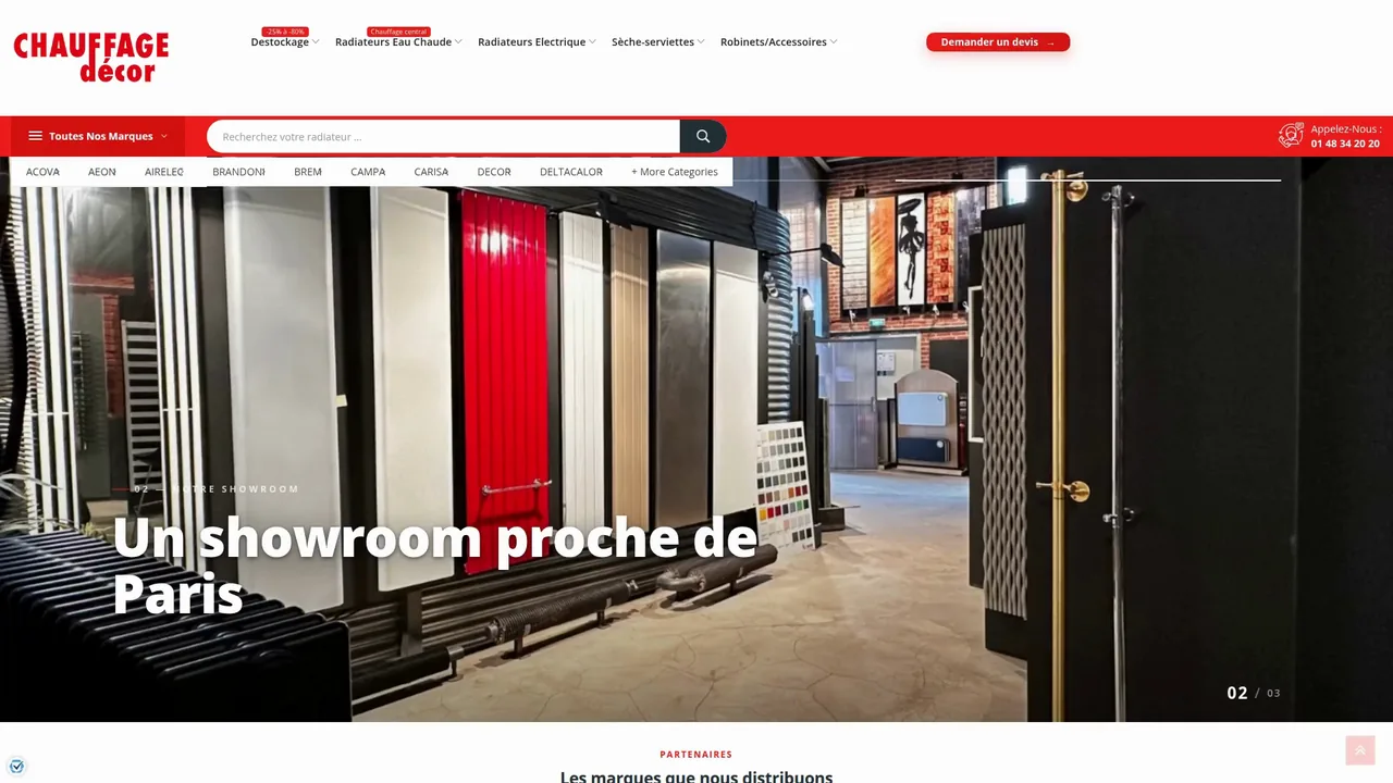 Page d’accueil du site de Chauffage Décor, distributeur de radiateurs à La Courneuve.