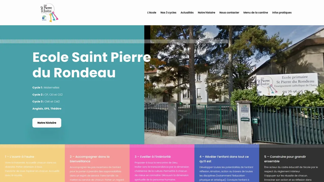 Page d’accueil du site de l’école Saint-Pierre du Rondeau, à Grenoble.