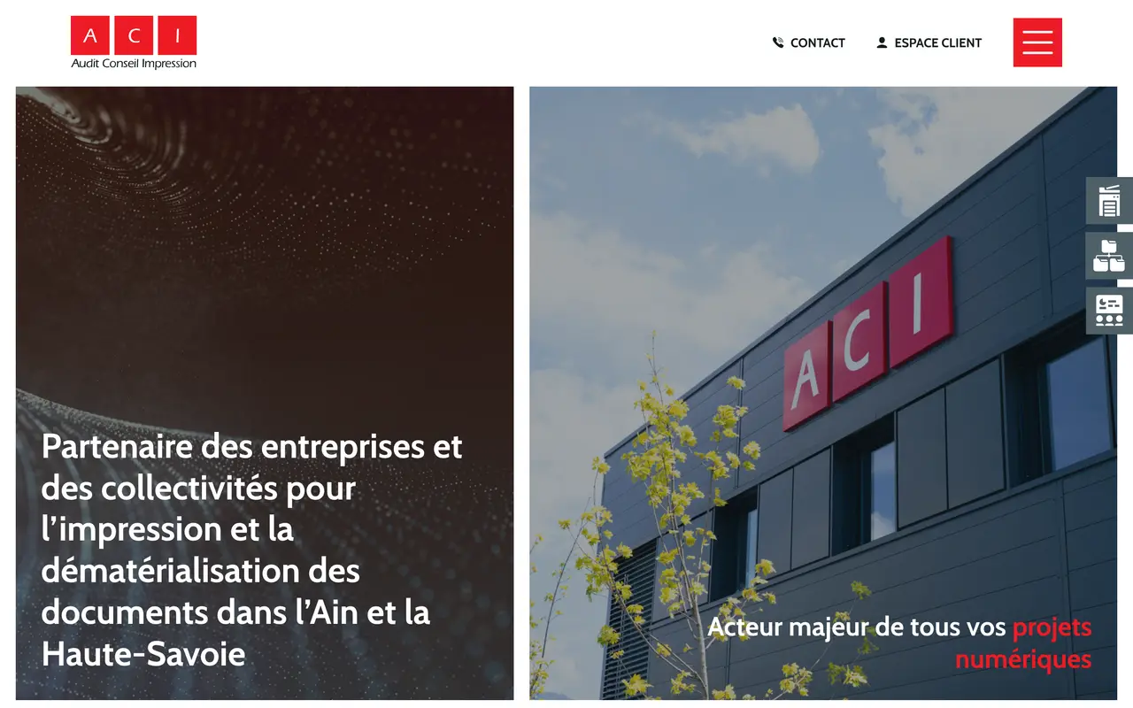 Page d’accueil du site d’ACI, sur ordinateur.