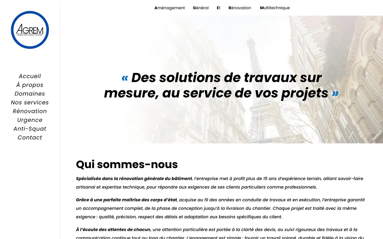 Page d’accueil du site d’Agrem, sur ordinateur.