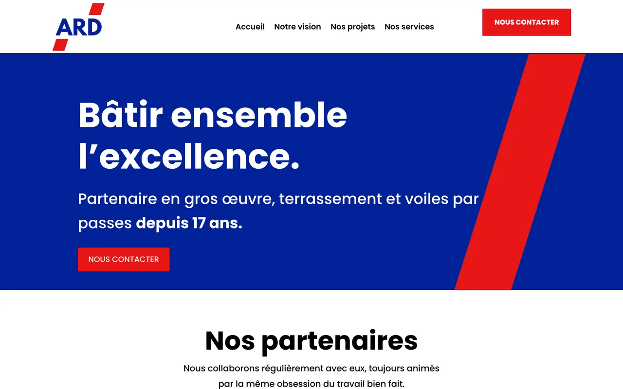 Page d’accueil du site d’ARD Construction, sur ordinateur.