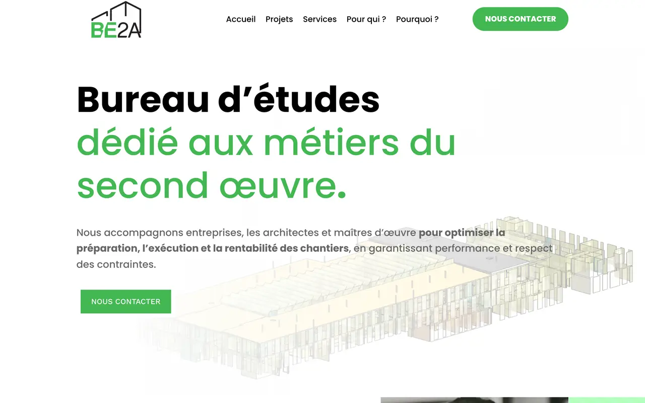 Page d’accueil du site de BE2A, sur ordinateur.