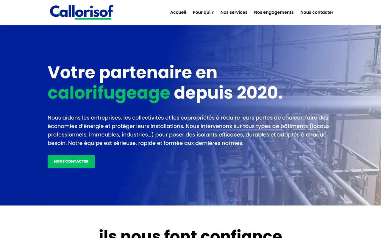 Page d’accueil du site de Callorisof, sur ordinateur.