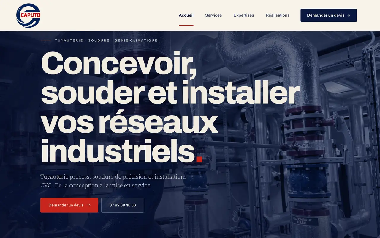 Le site de Caputo Industrie, tuyauterie, soudure et CVC, réalisé par Odratta