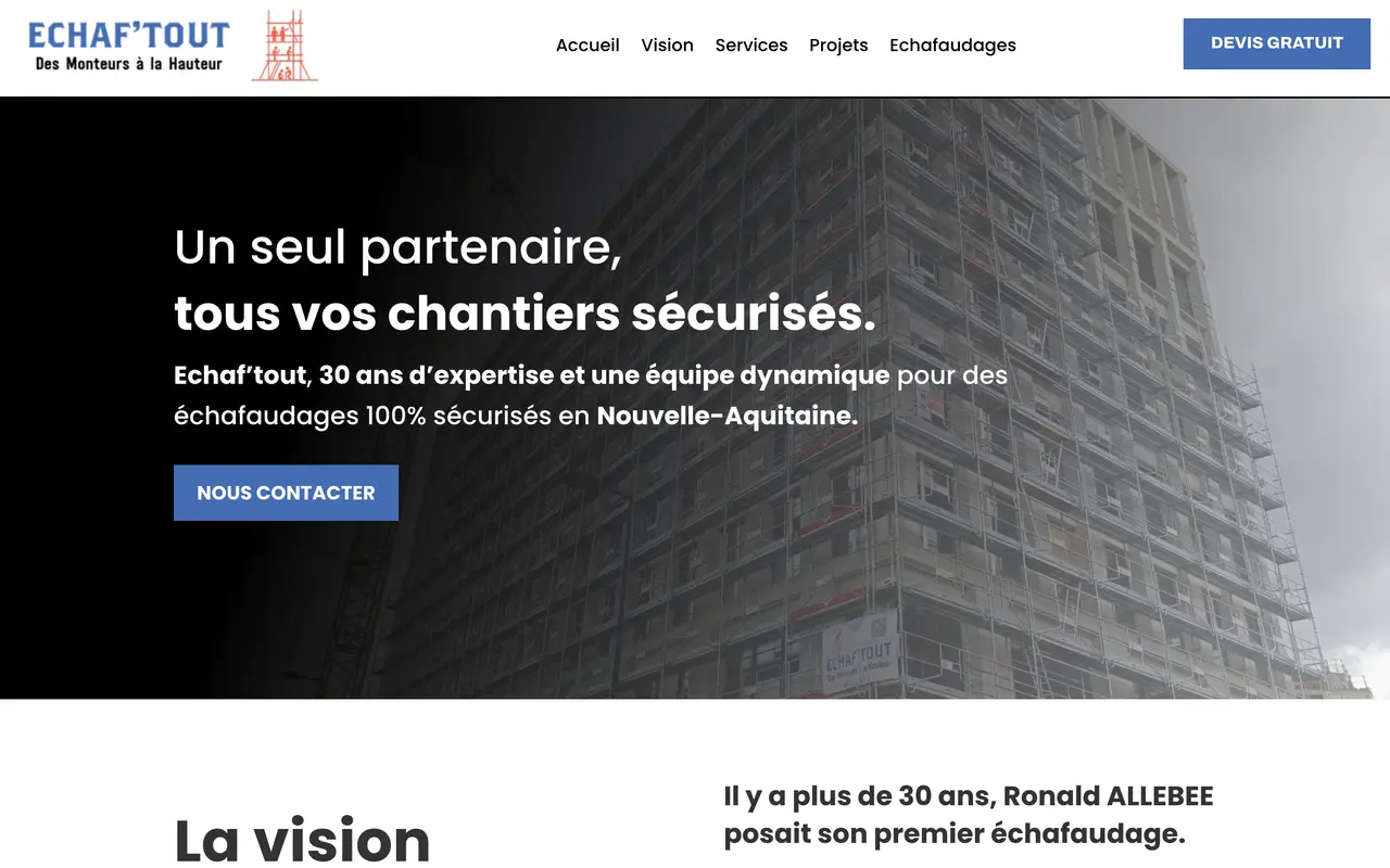 Page d’accueil du site d’Echaf’tout, sur ordinateur.