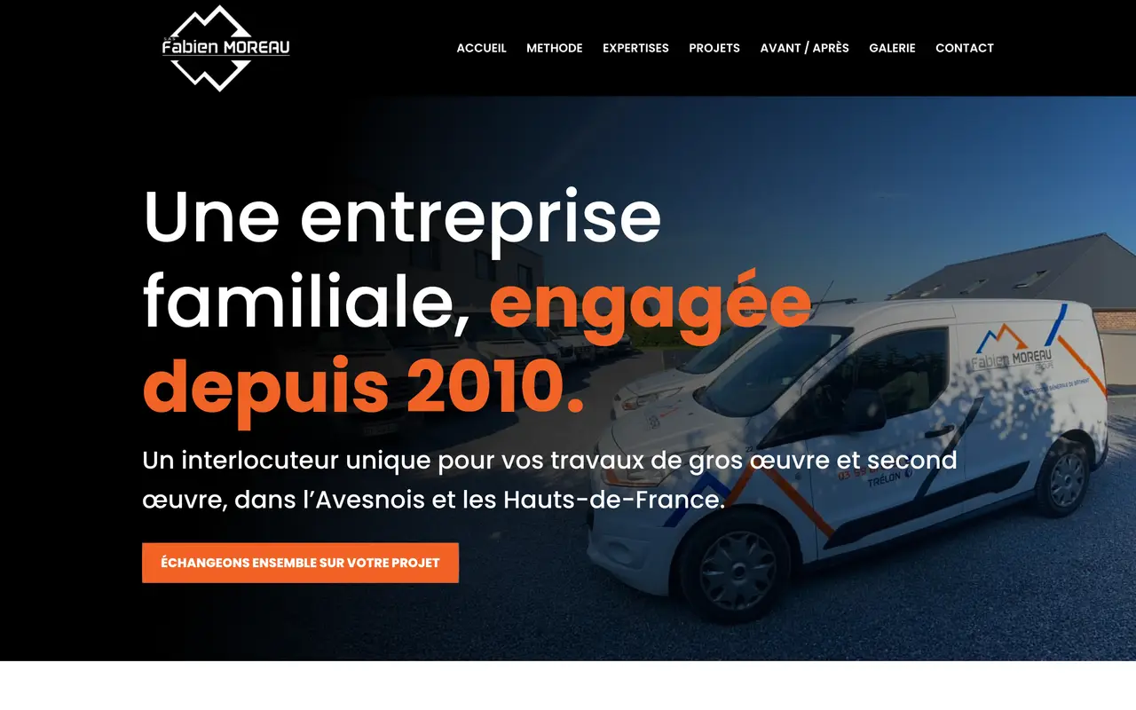Page d’accueil du site de Fabien Moreau, sur ordinateur.
