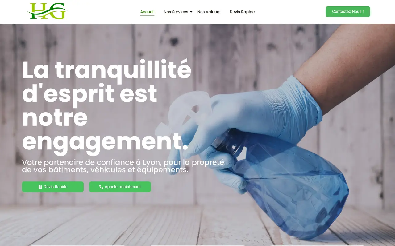 Le site de HG Nettoyage, nettoyage bâtiments et véhicules, réalisé par Odratta