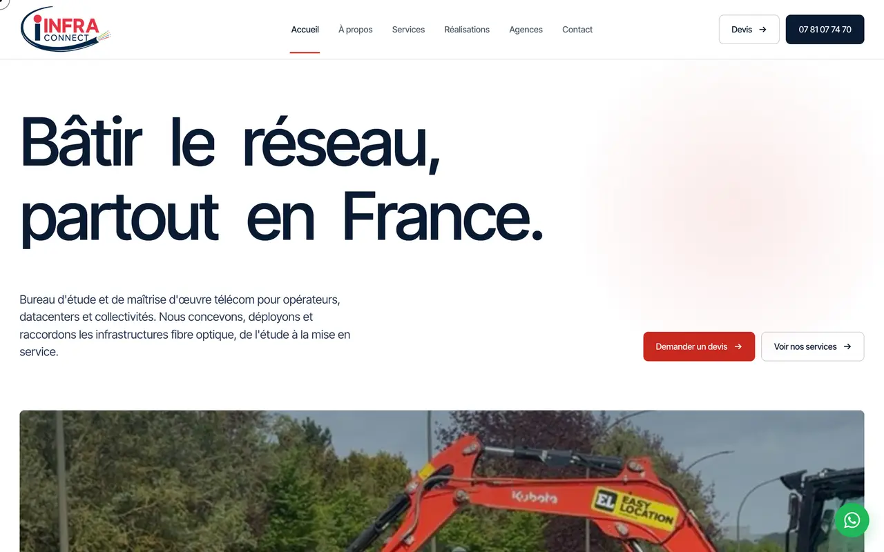 Page d’accueil du site d’Infra Connect, sur ordinateur.