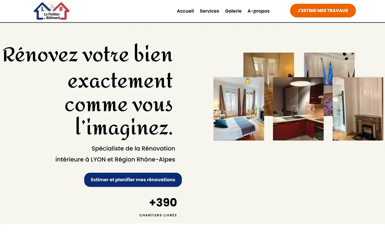 Page d’accueil du site de La Finition du Bâtiment, sur ordinateur.