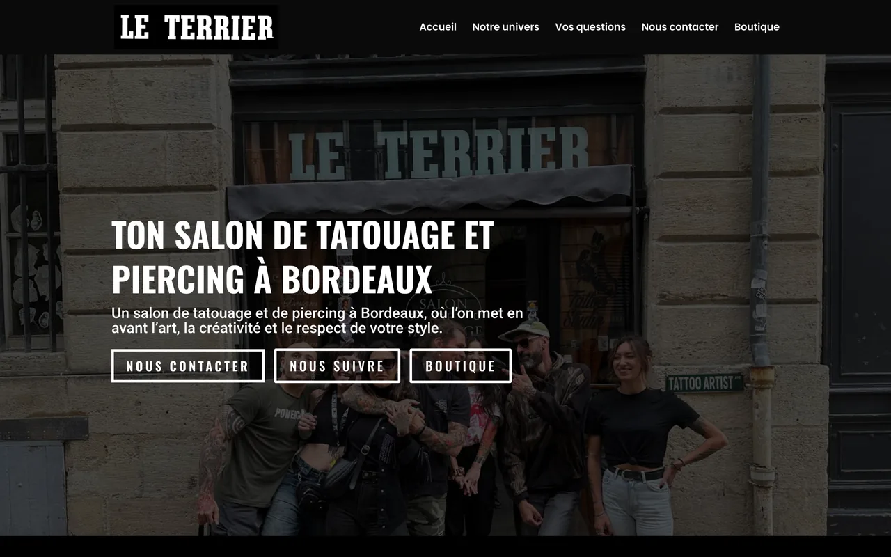 Page d’accueil du site du Terrier, sur ordinateur.