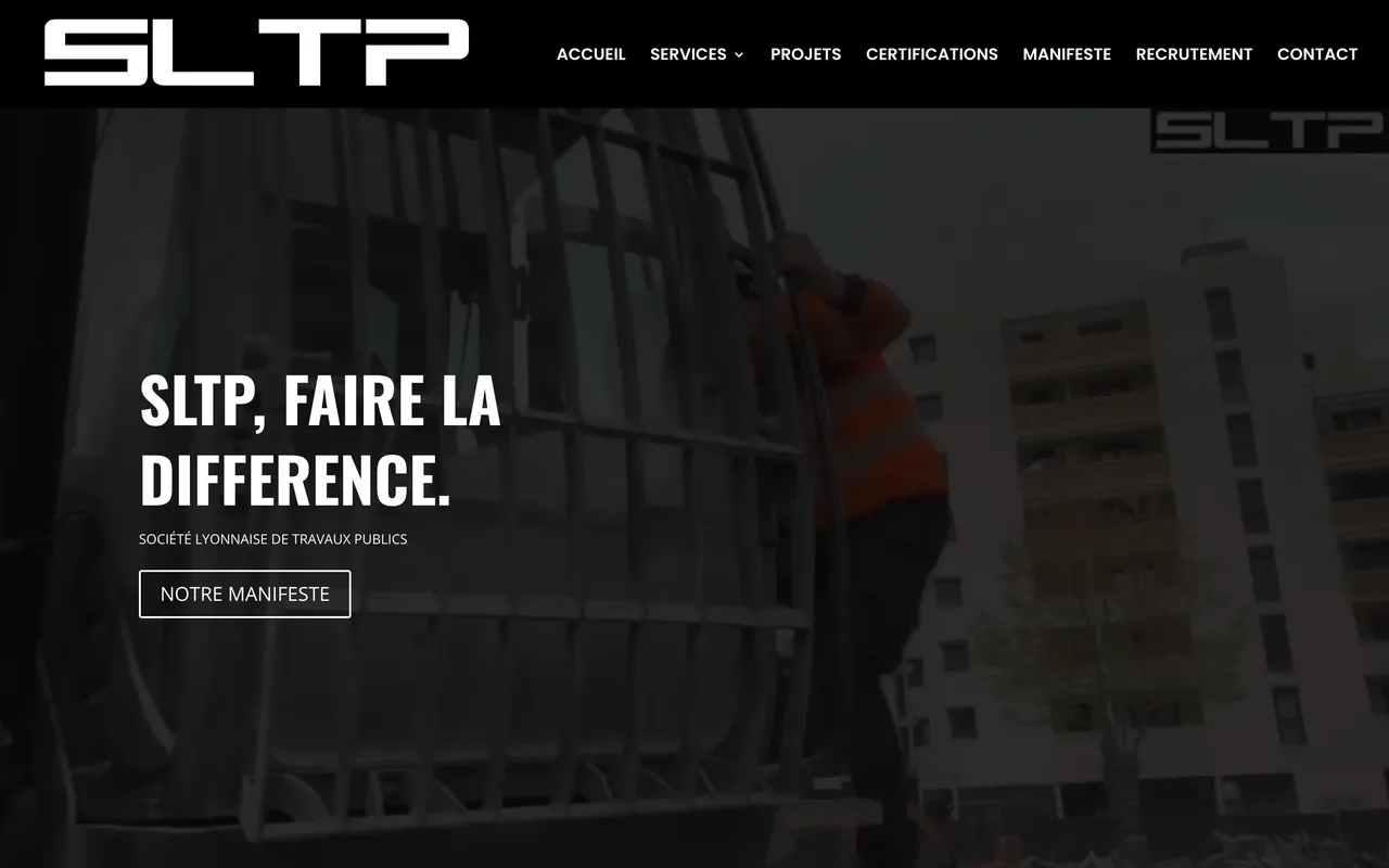 Page d’accueil du site de SLTP, sur ordinateur.