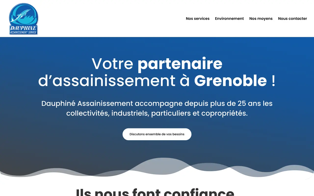 Page d’accueil du site de Dauphiné Assainissement, sur ordinateur.