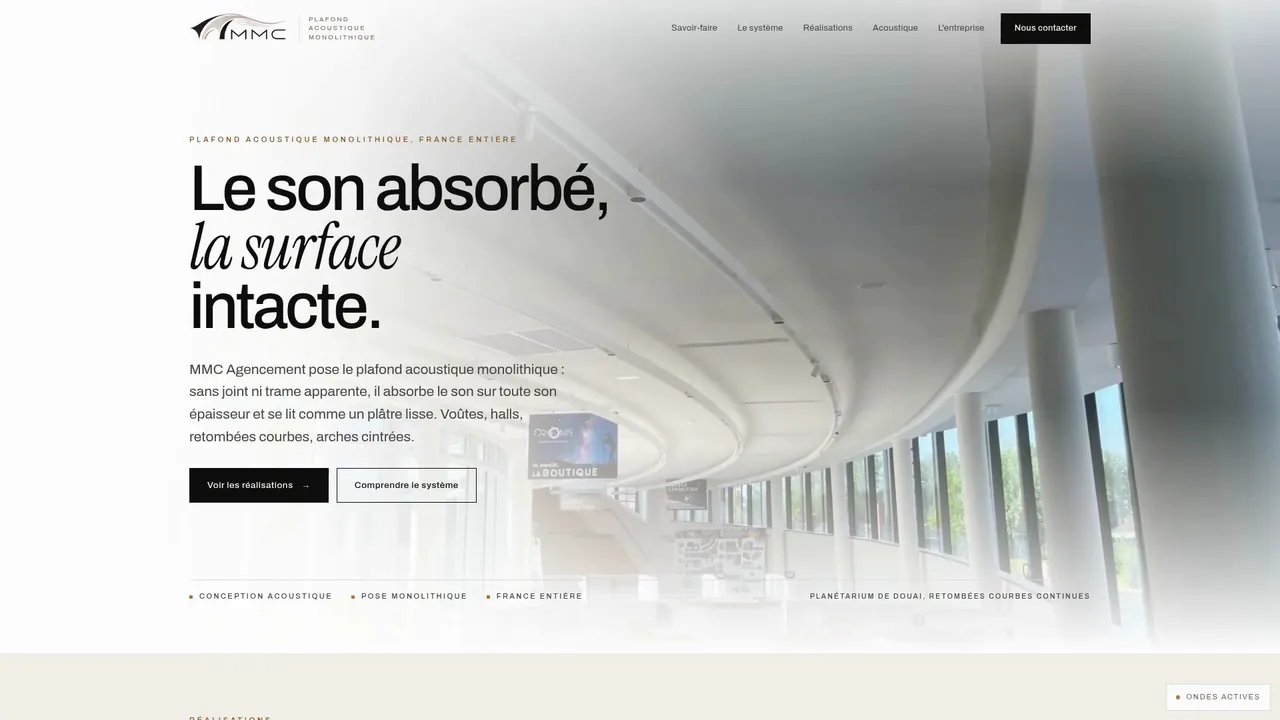 Page d’accueil du site de MMC Agencement, réalisé par Odratta.