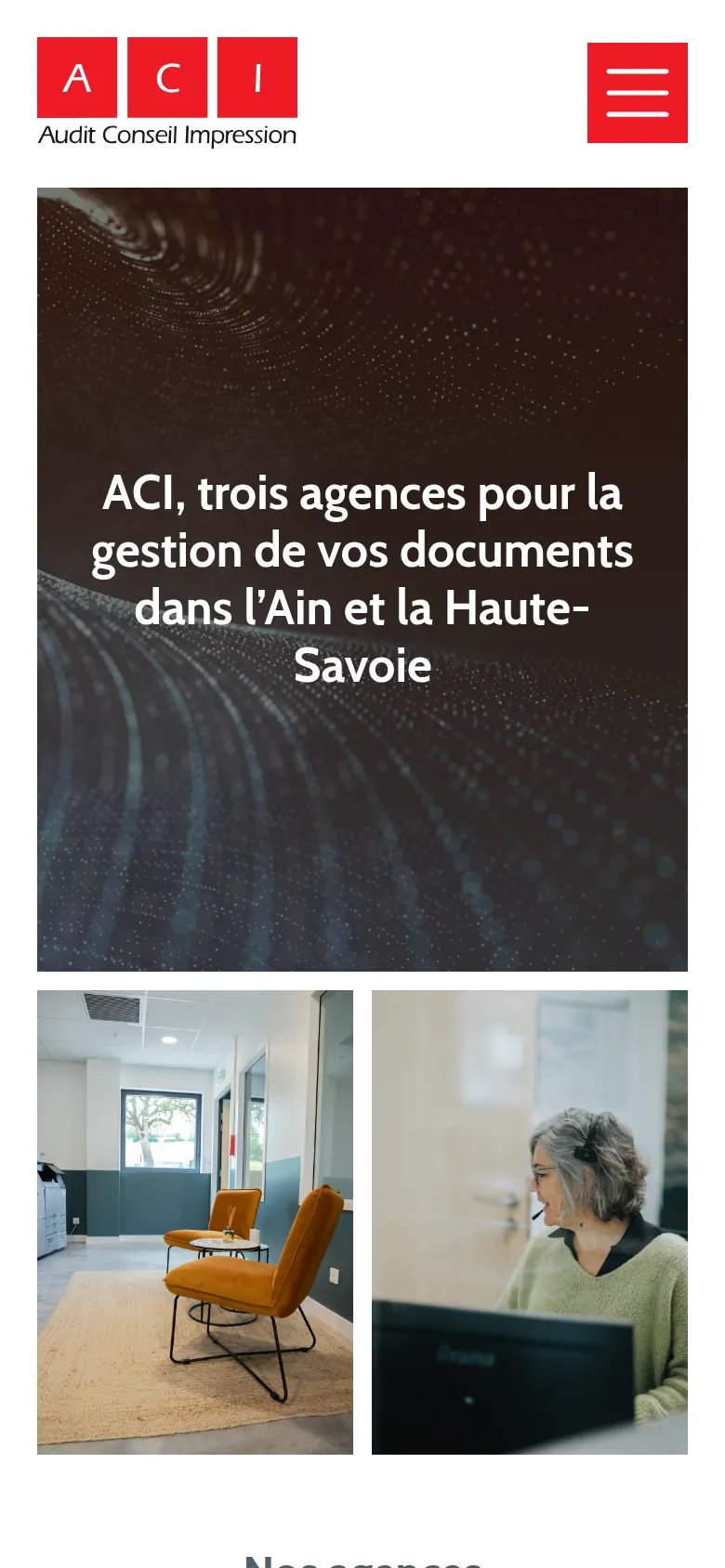 Page « Contact » du site d’ACI, sur téléphone.