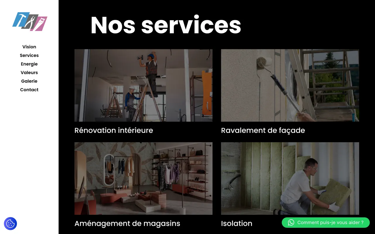 Section « Services » de l’accueil du site d’ADLR Rénovation, sur ordinateur.