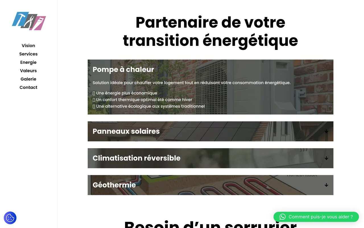 Section « Énergie » de l’accueil du site d’ADLR Rénovation, sur ordinateur.