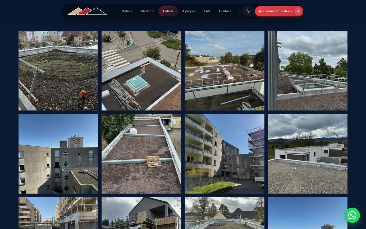 Page « Galerie » du site d’AKAR Étanchéité, sur ordinateur.