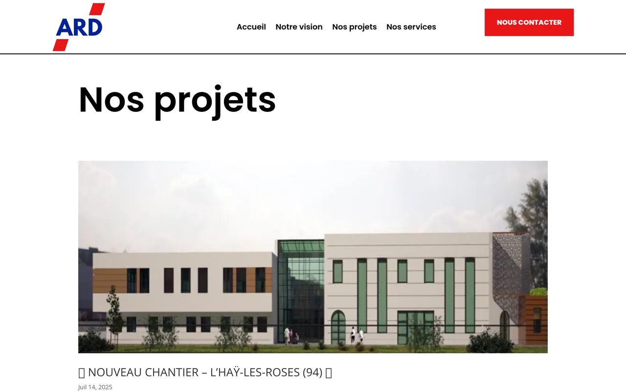 Page « Nos projets » du site d’ARD Construction, sur ordinateur.