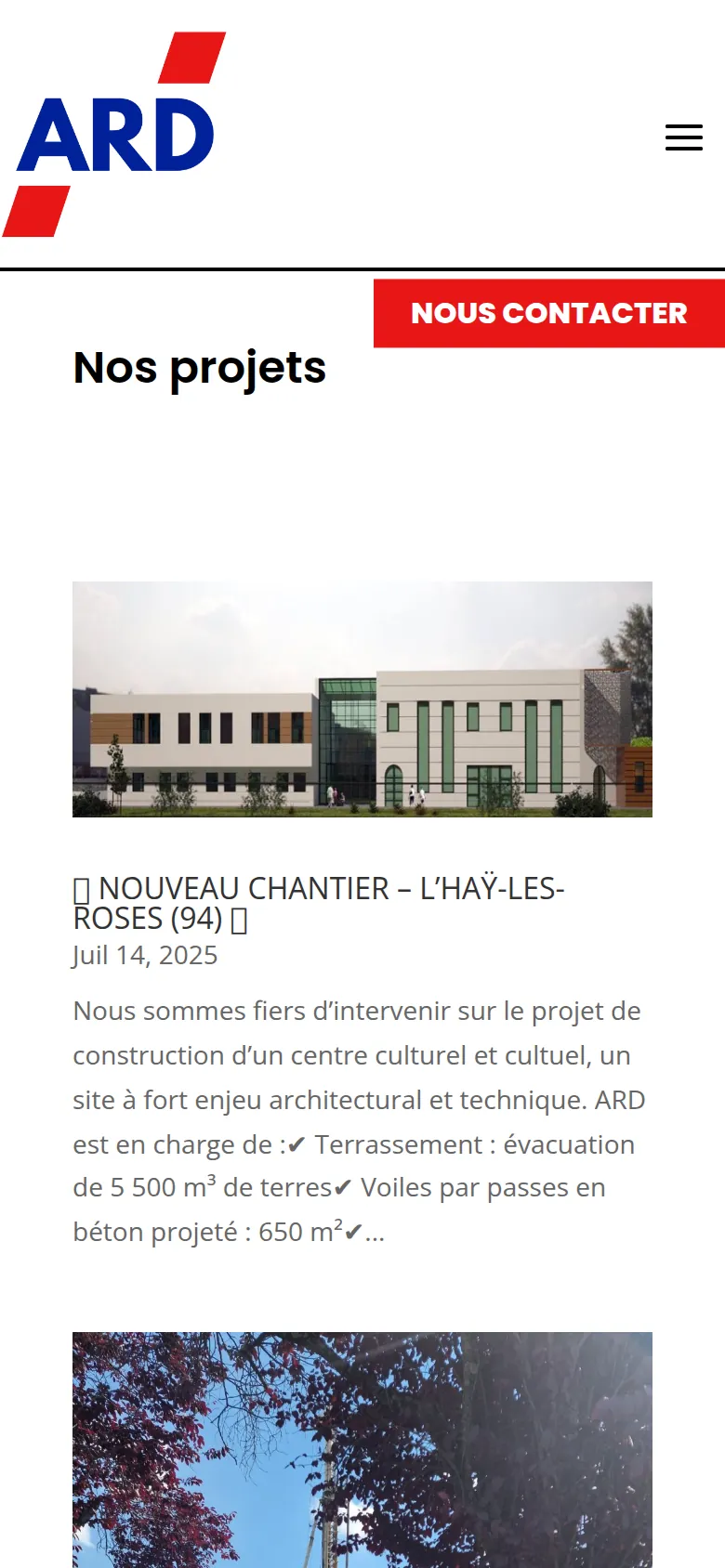 Page « Nos projets » du site d’ARD Construction, sur téléphone.