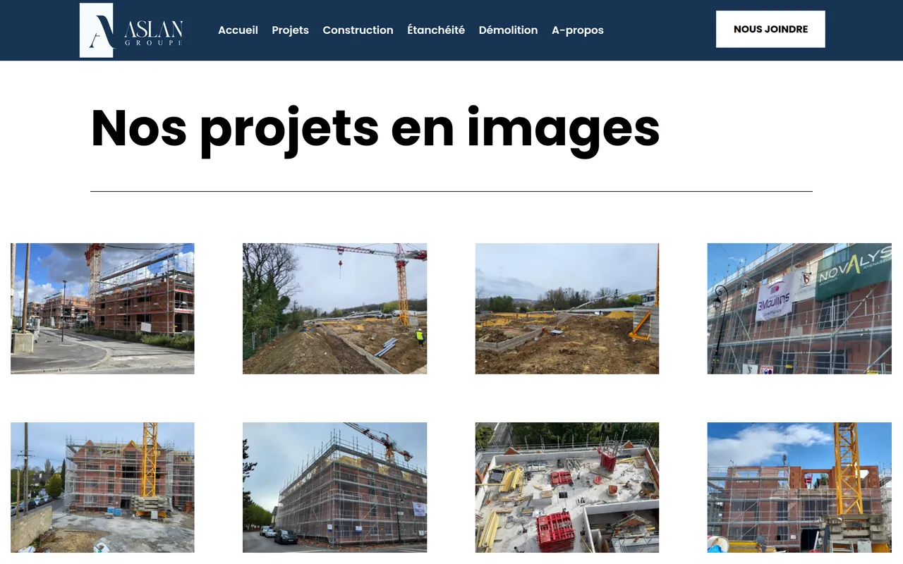 Page « Projets » du site d’Aslan Groupe, sur ordinateur.
