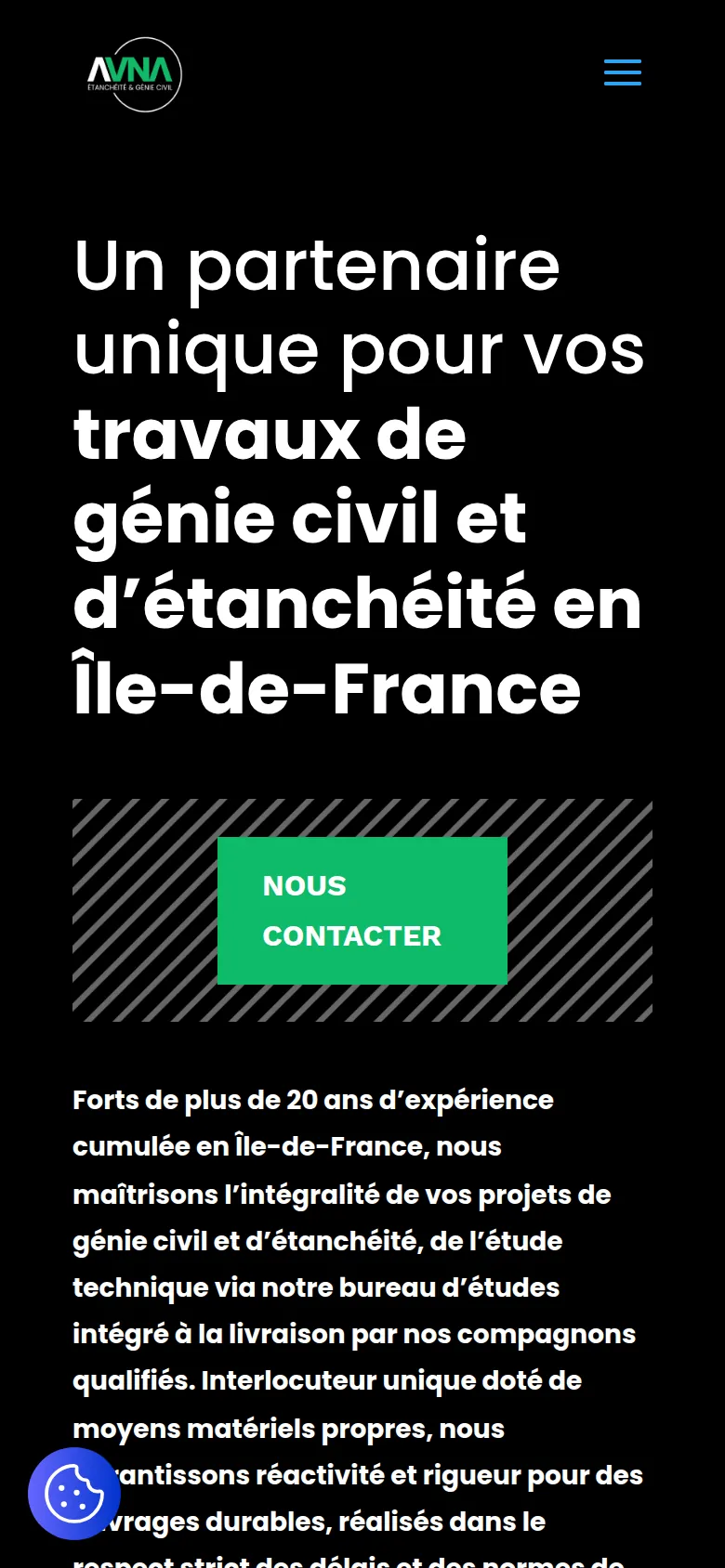 Page d’accueil du site d’Avna Etancheite, sur téléphone.