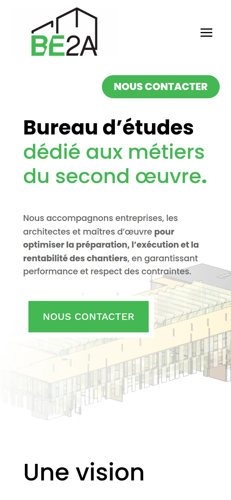 Page d’accueil du site de BE2A, sur téléphone.