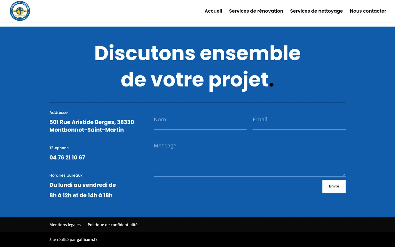 Section « Nous contacter » de l’accueil du site de Cap Services, sur ordinateur.