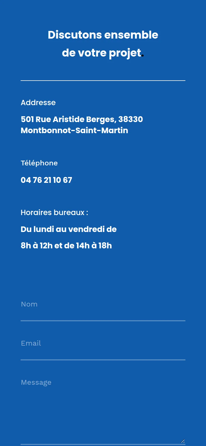 Section « Nous contacter » de l’accueil du site de Cap Services, sur téléphone.