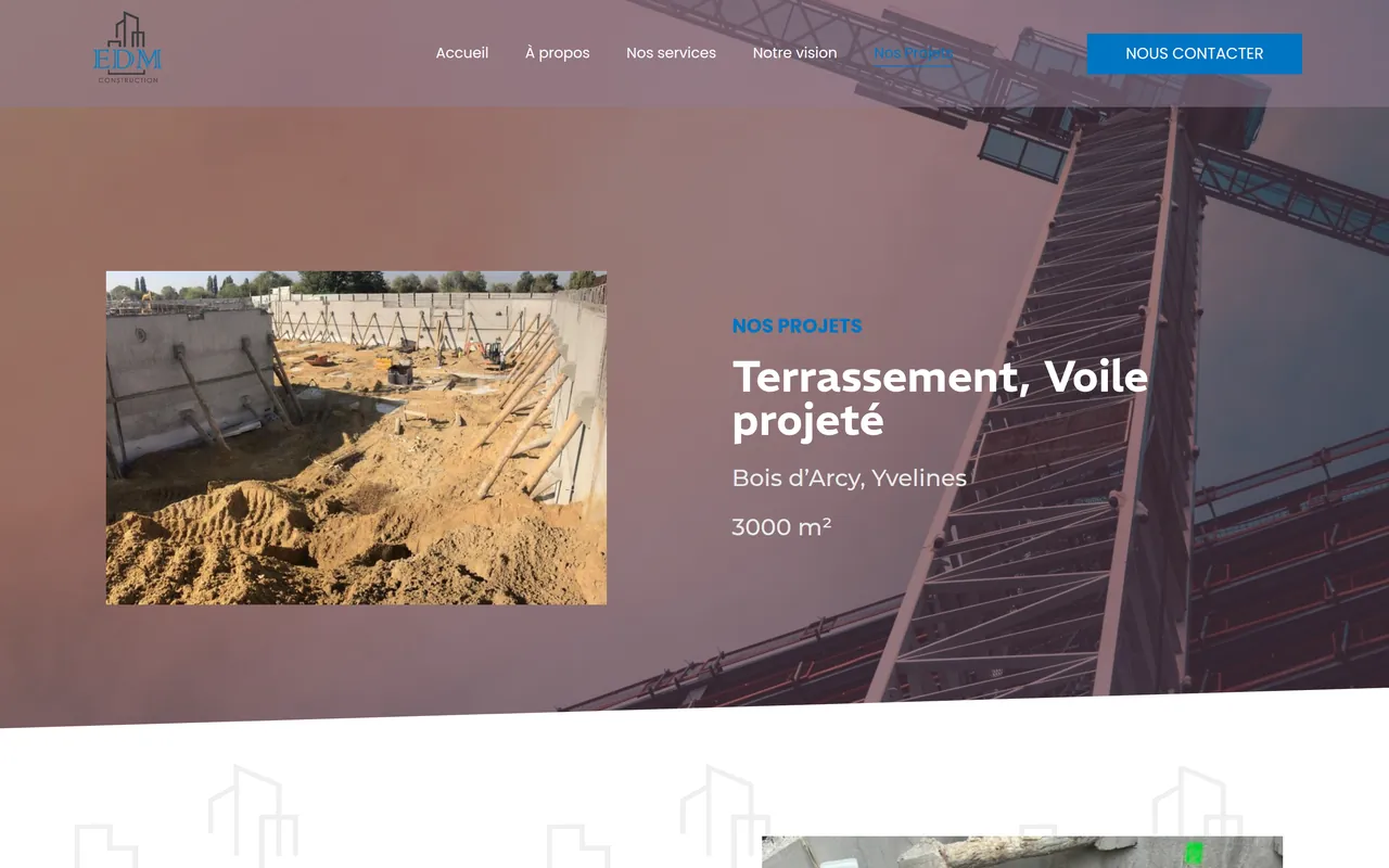 Page « Nos projets » du site d’EDM Construction, sur ordinateur.