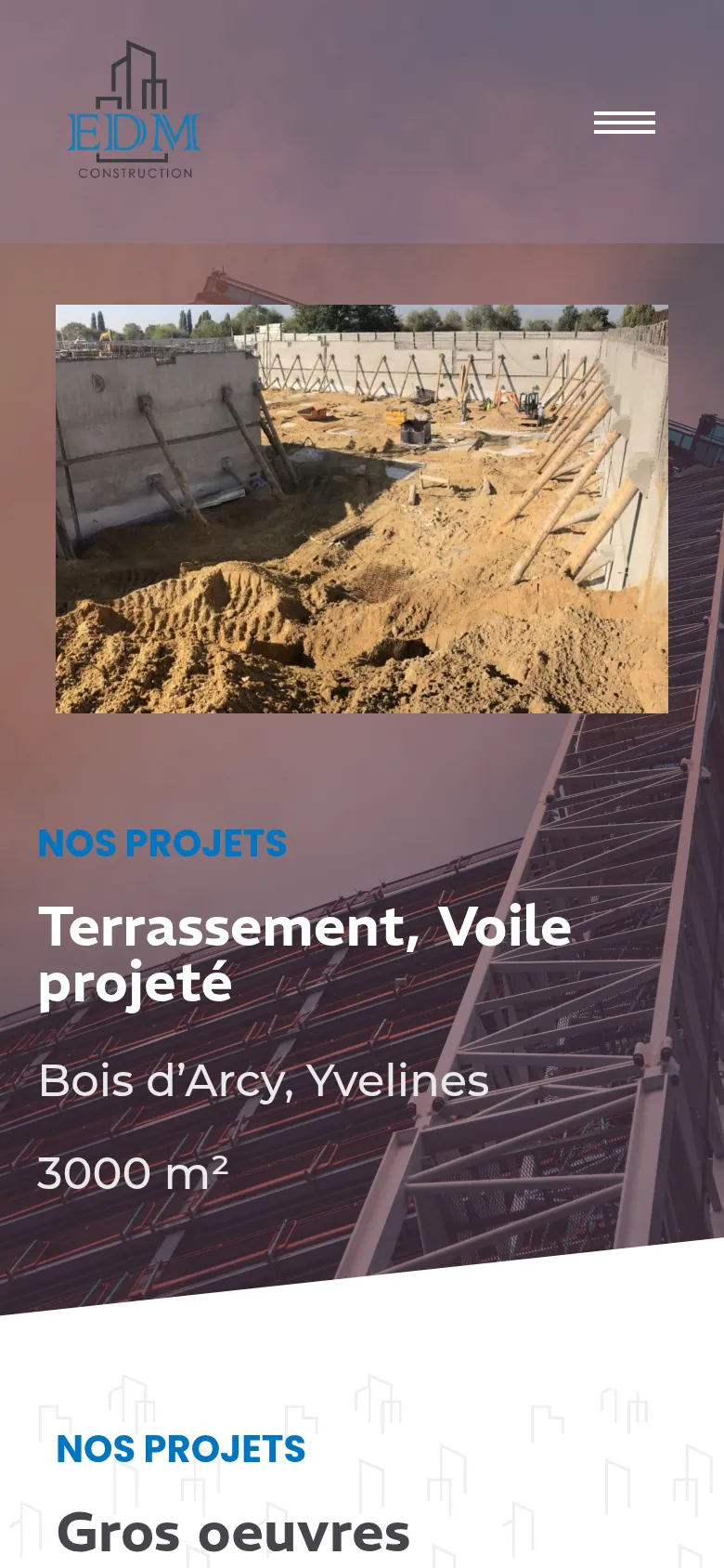 Page « Nos projets » du site d’EDM Construction, sur téléphone.