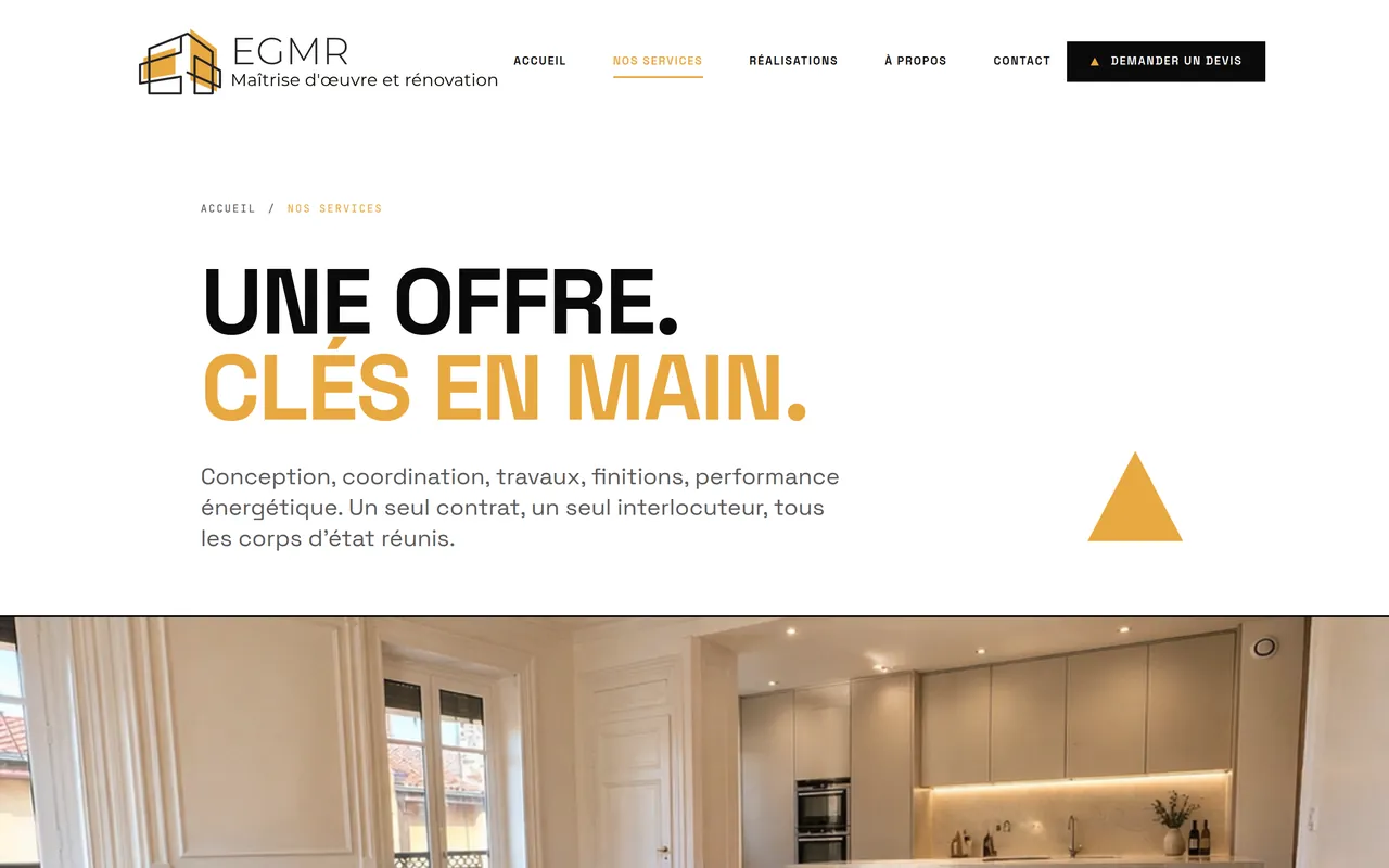 Page « Nos services » du site d’EGMR, sur ordinateur.