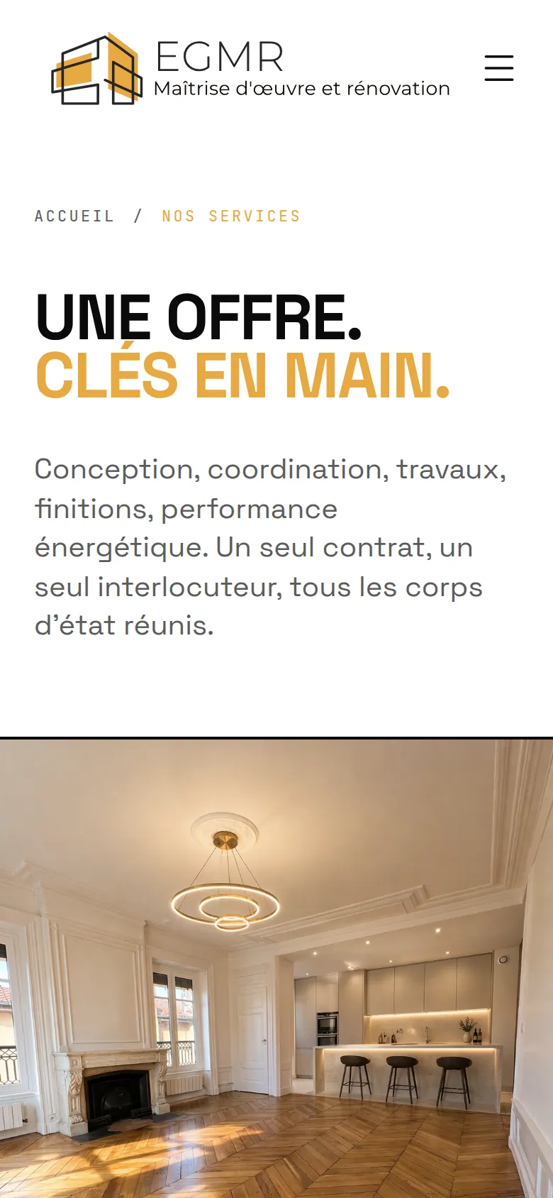 Page « Nos services » du site d’EGMR, sur téléphone.