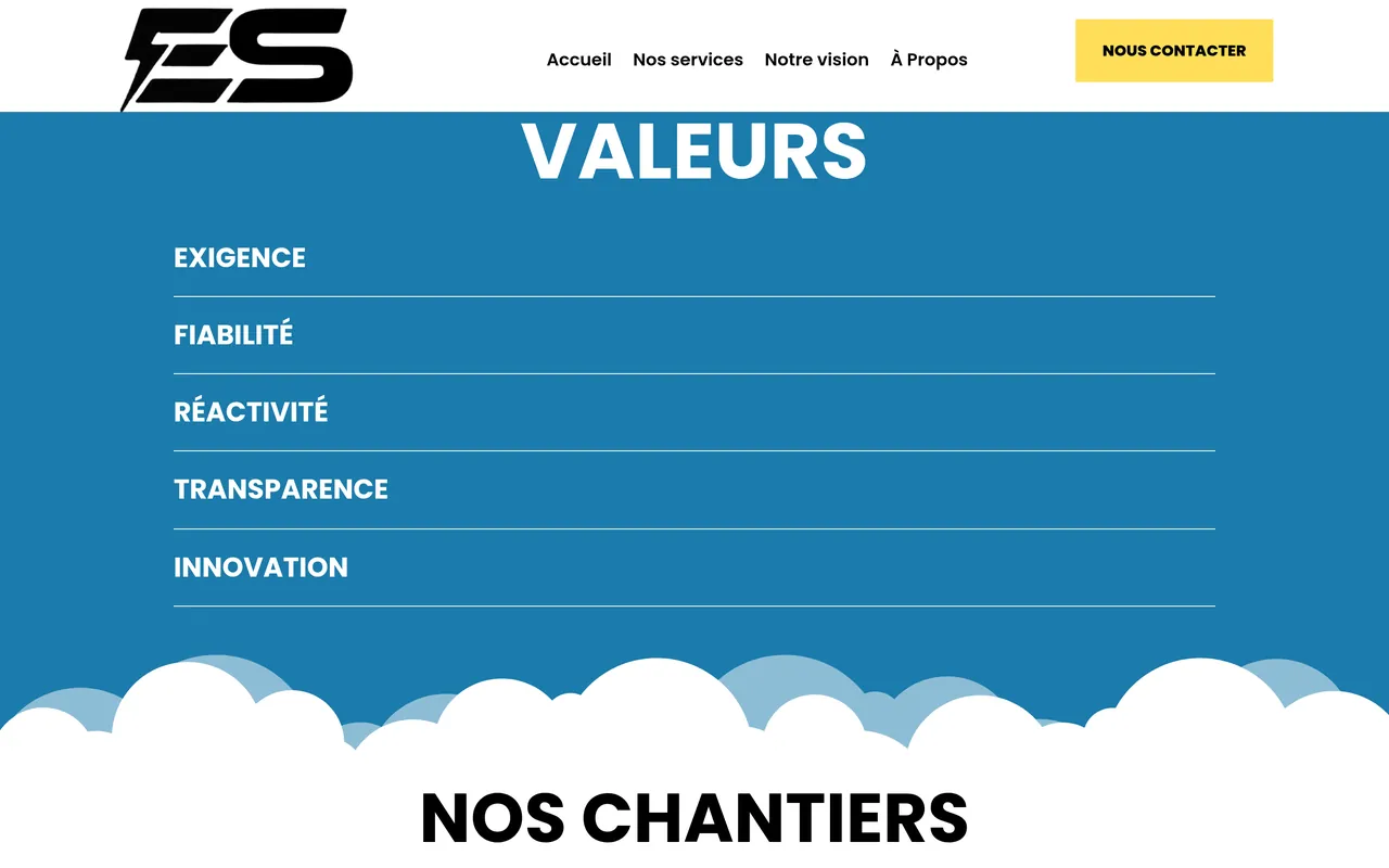 Section « À propos » de l’accueil du site d’Elec Service, sur ordinateur.