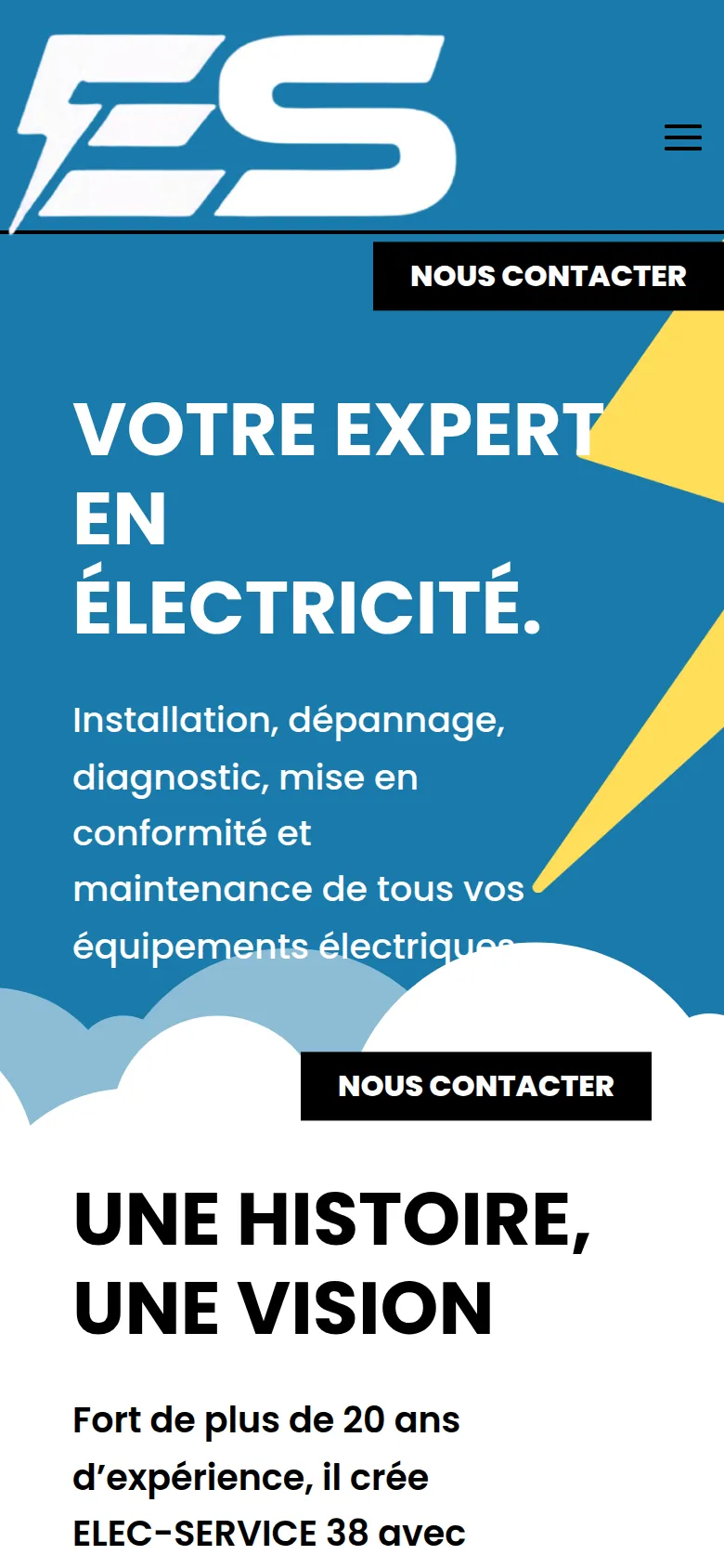 Page d’accueil du site d’Elec Service, sur téléphone.
