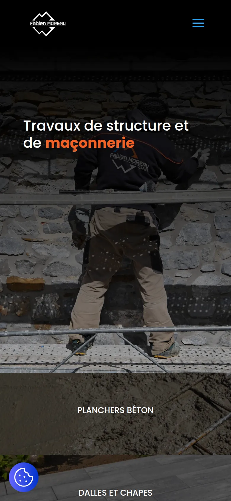 Page « Expertises » du site de Fabien Moreau, sur téléphone.
