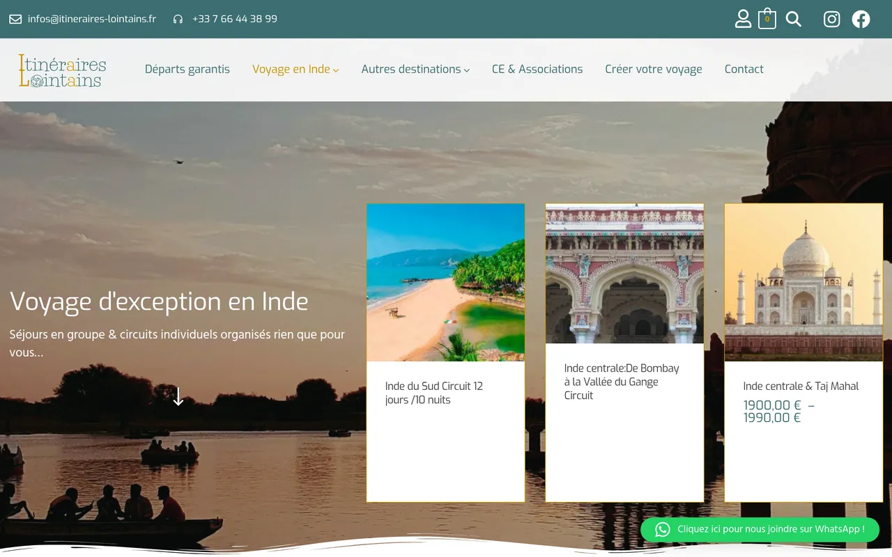 Page « Voyage en Inde » du site d’Itinéraires Lointains, sur ordinateur.