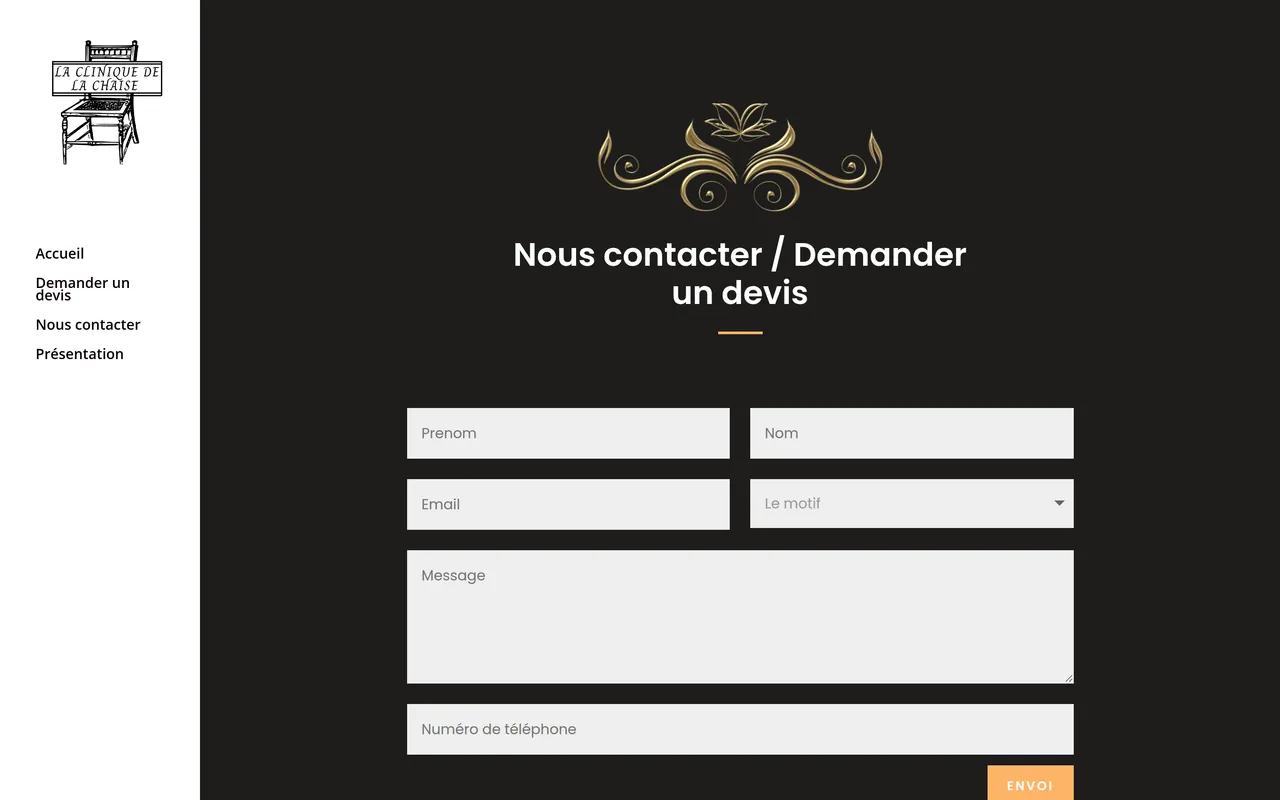 Section « Nous contacter » de l’accueil du site de La Clinique de la Chaise, sur ordinateur.