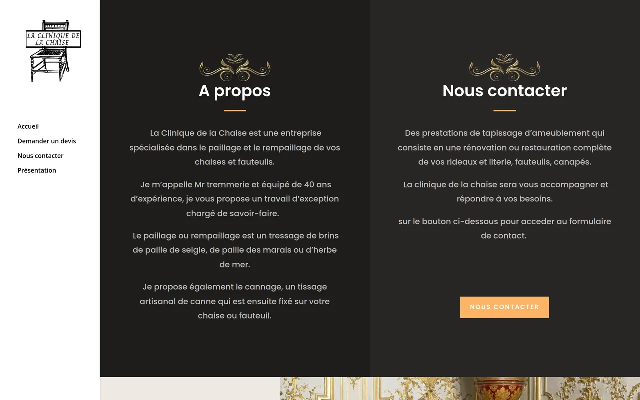 Section « Présentation » de l’accueil du site de La Clinique de la Chaise, sur ordinateur.