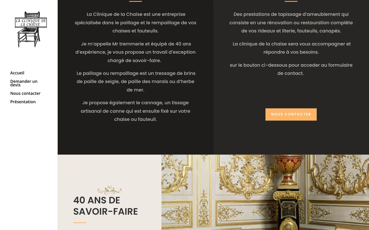 Page « Savoir-faire » du site de La Clinique de la Chaise, sur ordinateur.