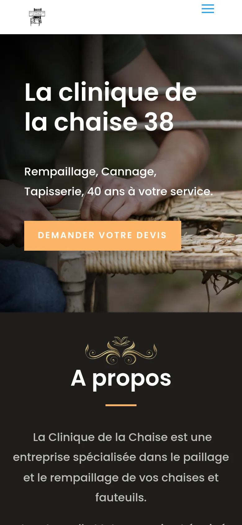 Page d’accueil du site de La Clinique de la Chaise, sur téléphone.