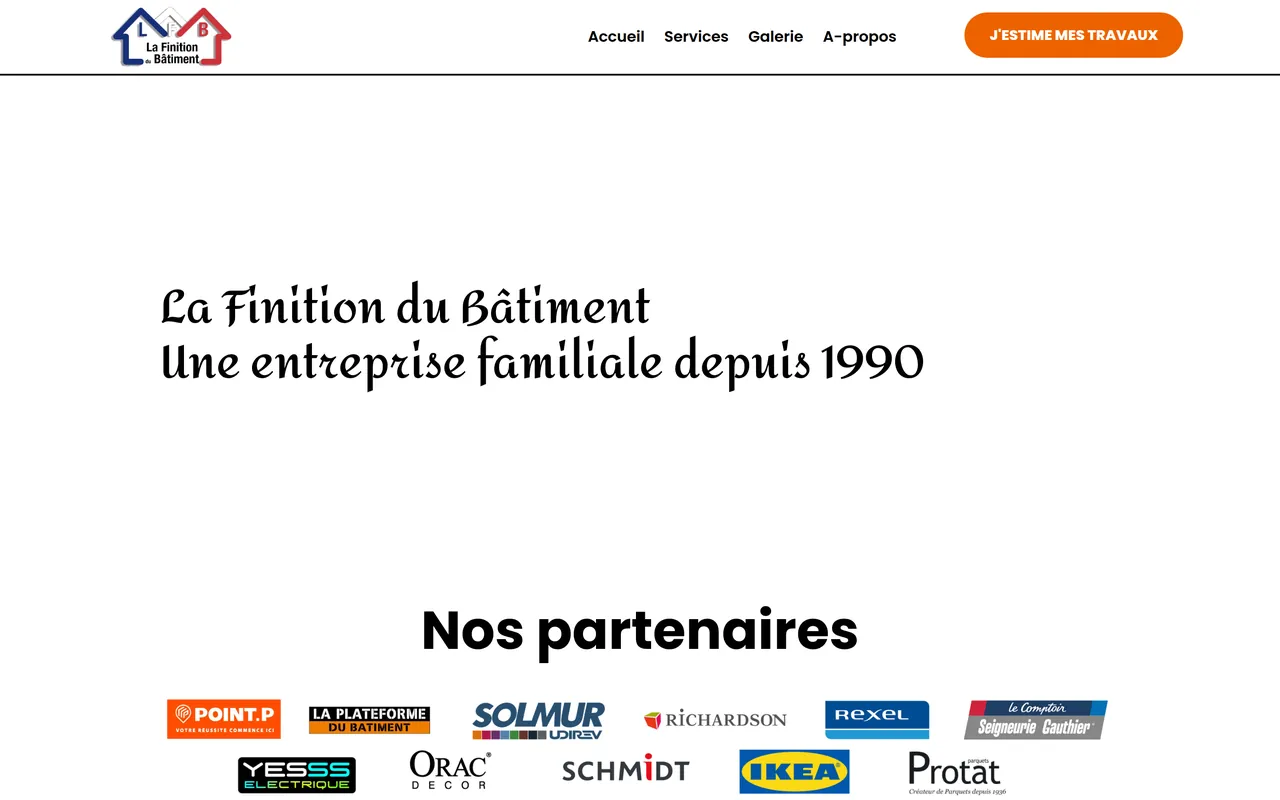 Page « A-propos » du site de La Finition du Bâtiment, sur ordinateur.