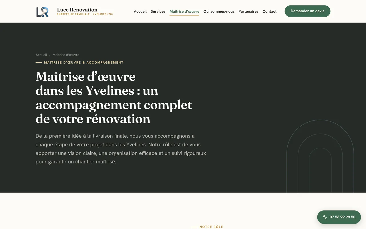 Page « Maîtrise d’œuvre » du site de Luce Rénovation, sur ordinateur.