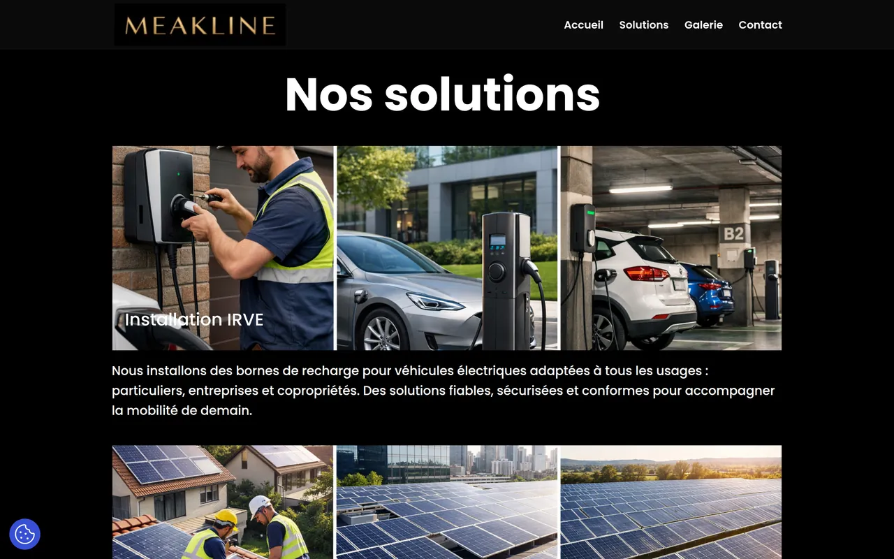 Page « Solutions » du site de Meakline, sur ordinateur.
