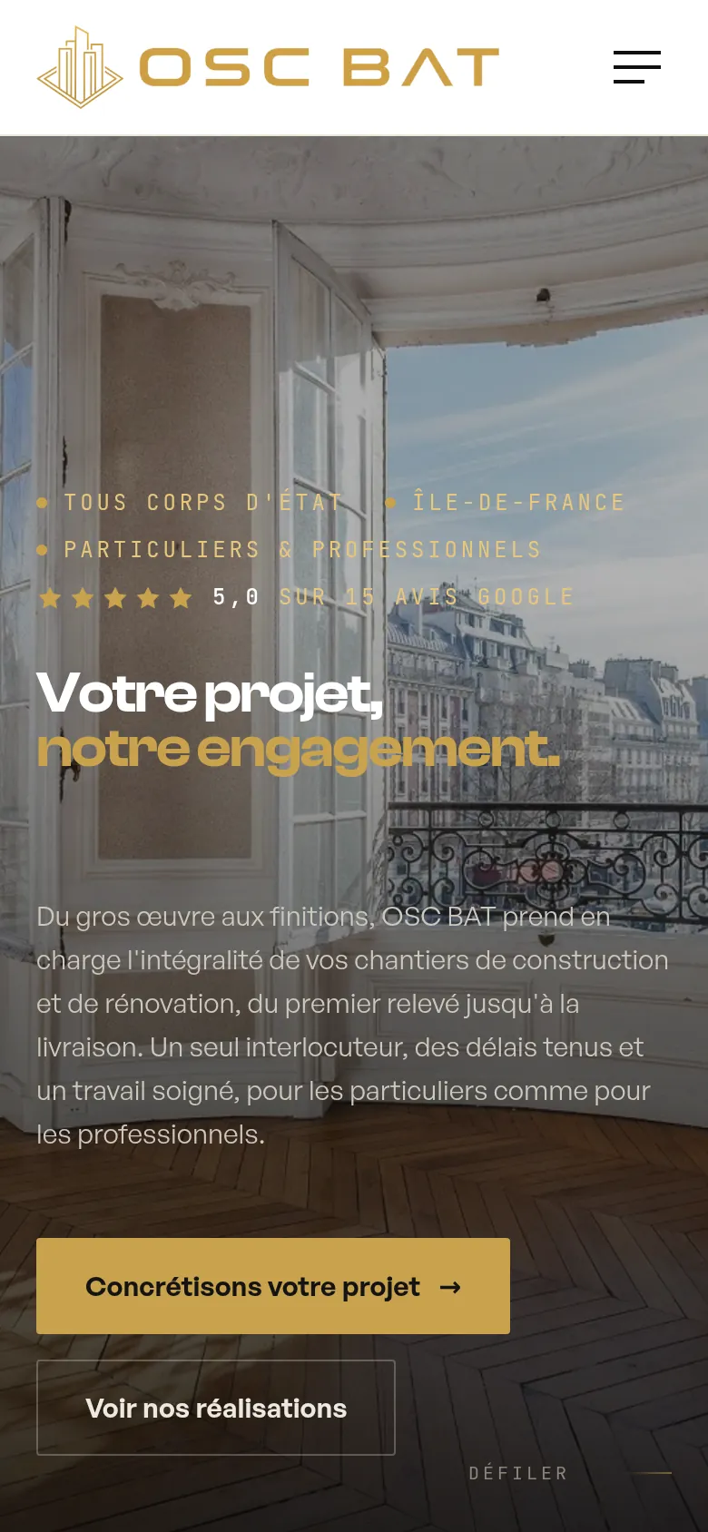 Page d’accueil du site d’OSC BAT, sur téléphone.