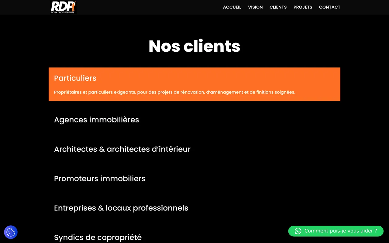 Section « Clients » de l’accueil du site de Roux Deco Peinture, sur ordinateur.