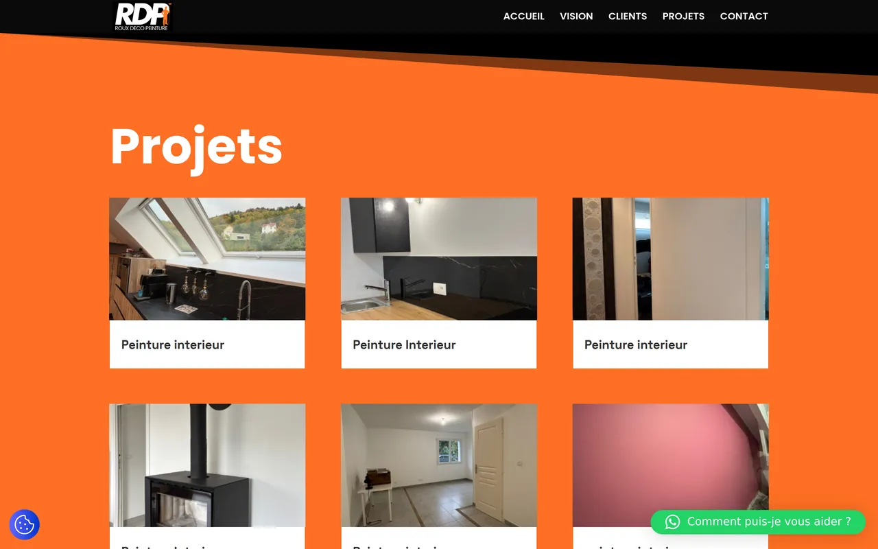 Section « Projets » de l’accueil du site de Roux Deco Peinture, sur ordinateur.