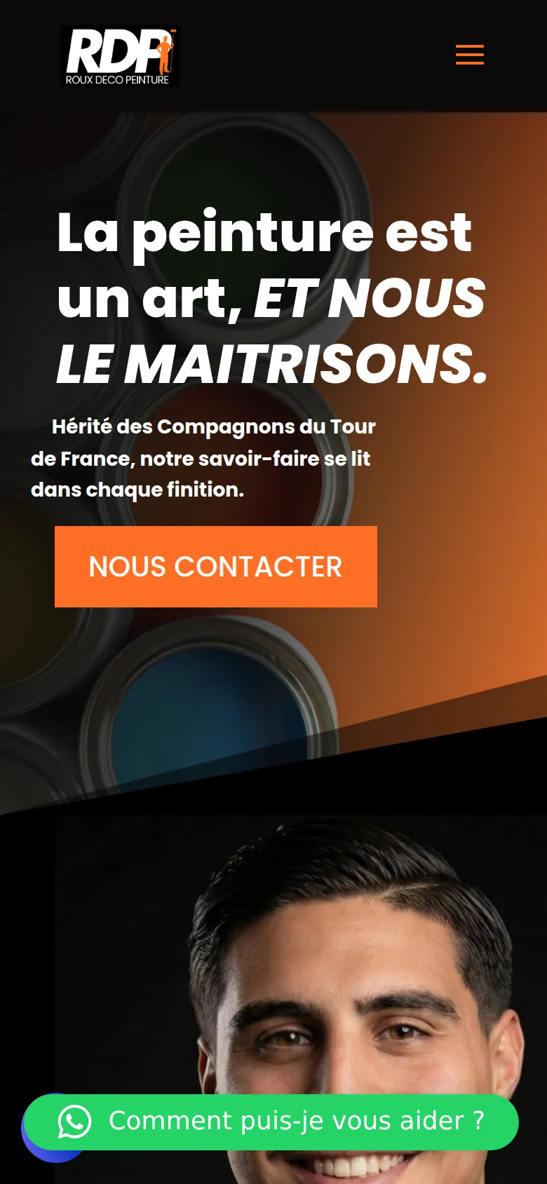 Page d’accueil du site de Roux Deco Peinture, sur téléphone.