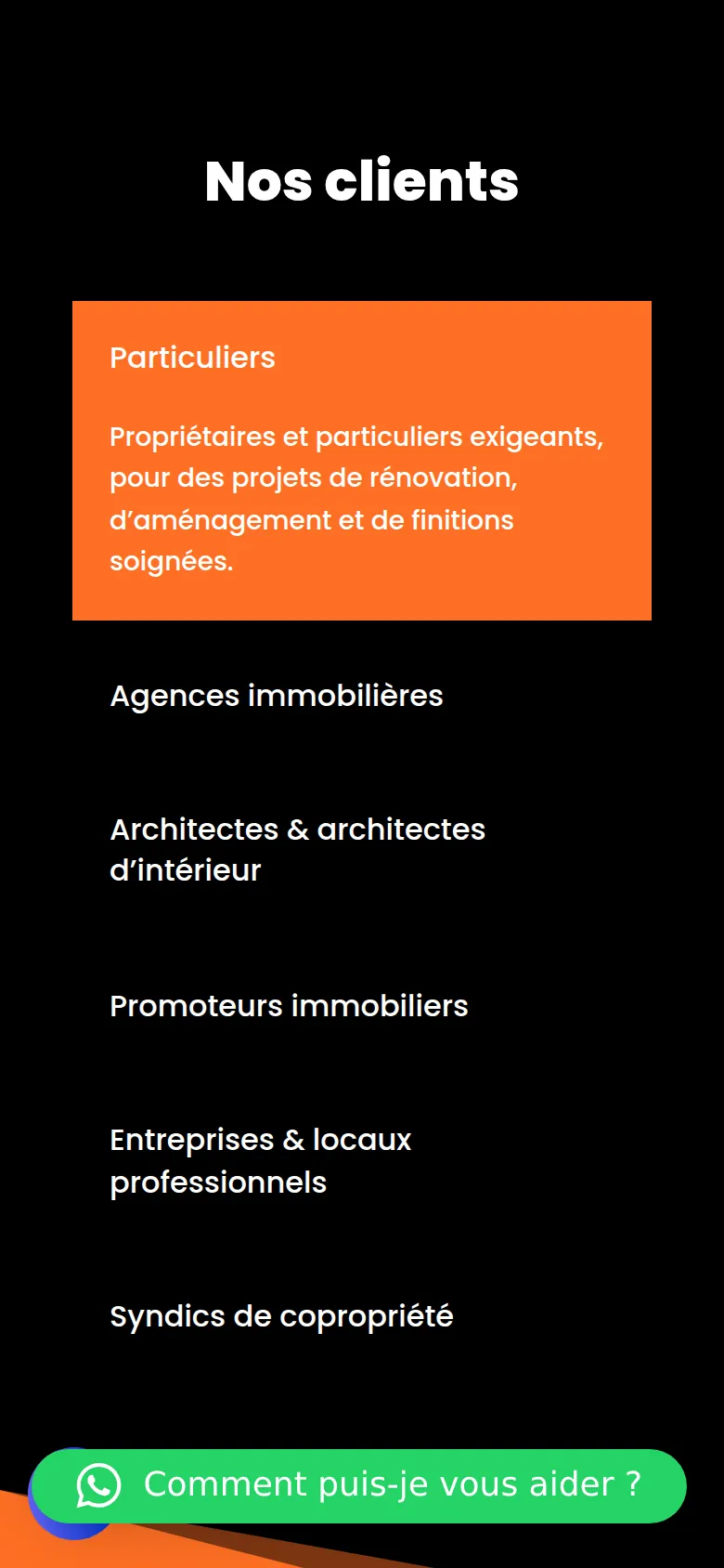 Section « Clients » de l’accueil du site de Roux Deco Peinture, sur téléphone.