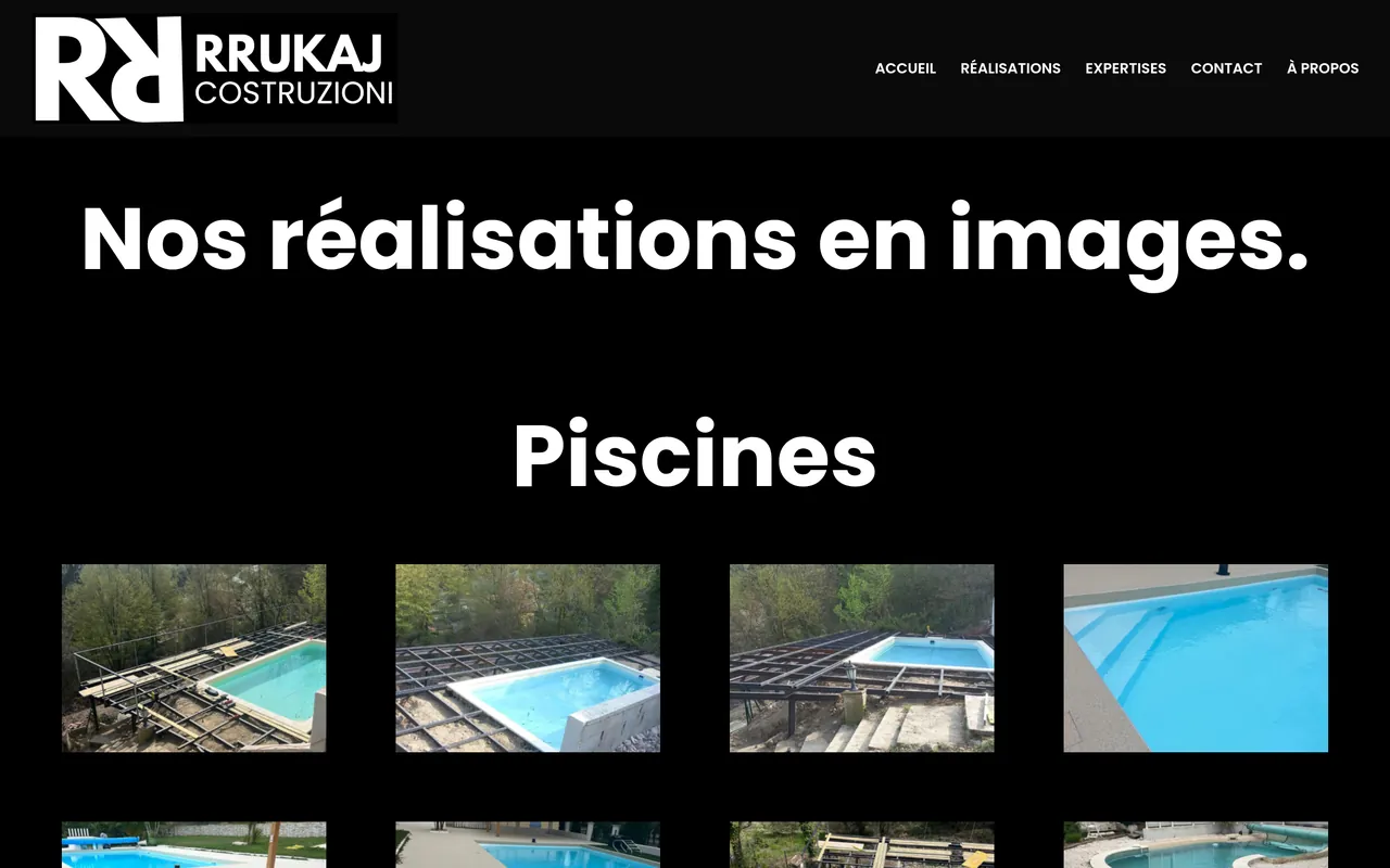 Page « Réalisations » du site de Rrukaj Costruzioni, sur ordinateur.