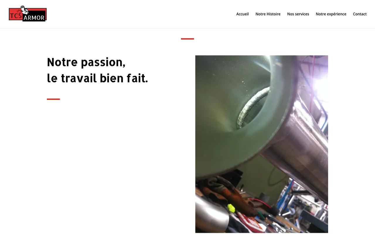 Section « Notre expérience » de l’accueil du site de TCS Armor, sur ordinateur.